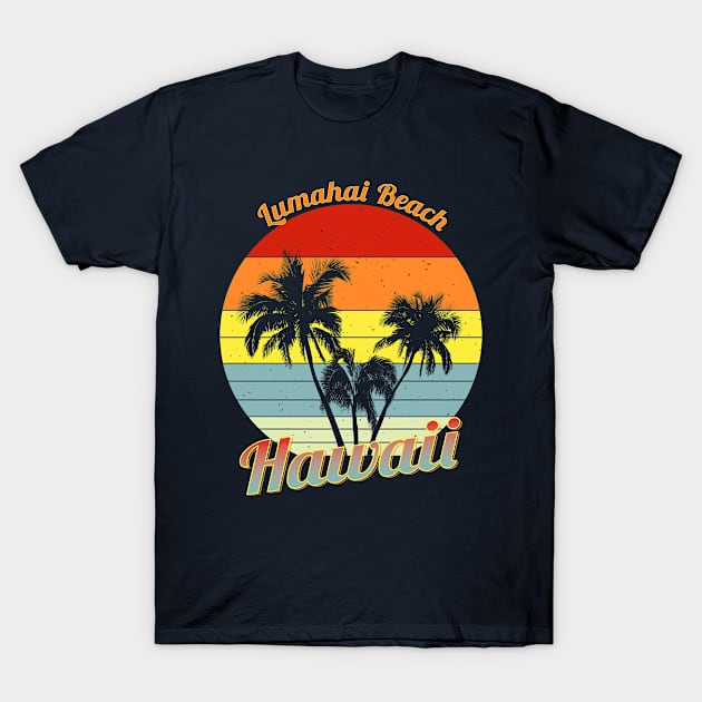 Lumahai Beach Hawaii Retro Tropical Palm Trees Vacation T-Shirt by macdonaldcreativestudios